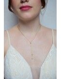 Collier de mariage Escale en forme de Y avec une chaine fine + perles