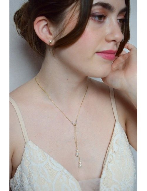 Collier mariage Arizona, pendant et réglable avec des perles nacrées