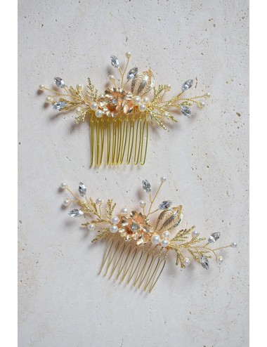 Peigne pour la mariée feuilles dorées et branchages modèle Olympe.