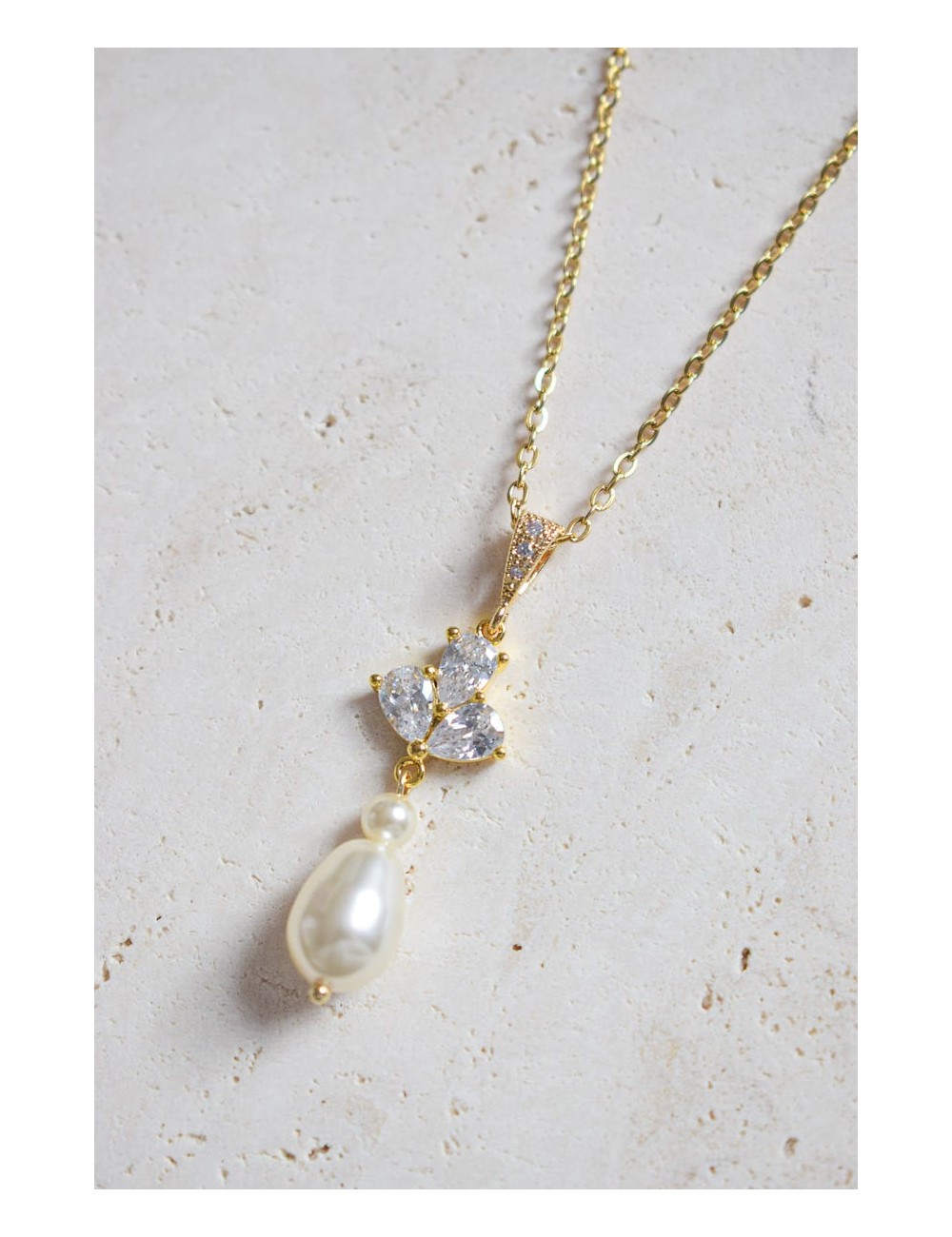Bijoux mariage - Collier de mariage Bombay, pendentif goutte zirconium