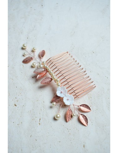 Peigne à cheveux pour la mariée modèle Lilas, peigne à feuilles dorées