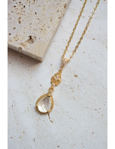 Collier mariage goutte transparente façon pendentif sur fine chaine.