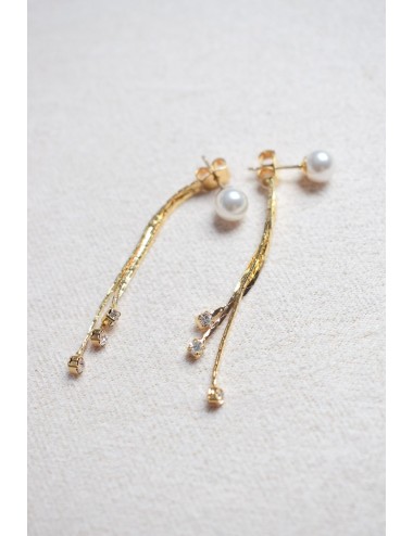 Boucles d'oreilles pour mariée, très fines en perles cristal nacrées.