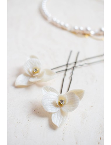 2 pics à cheveux fleurs d'orchidée avec un strass au centre