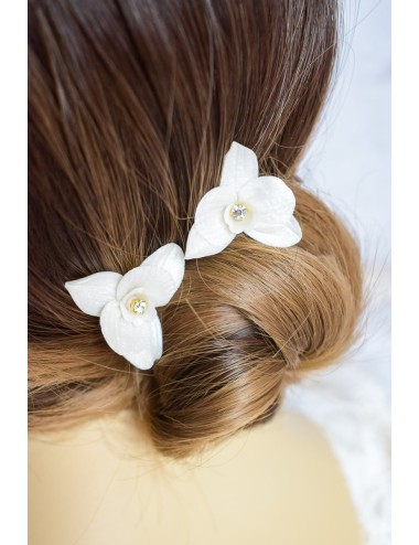 2 pics à cheveux fleurs d'orchidée avec un strass au centre