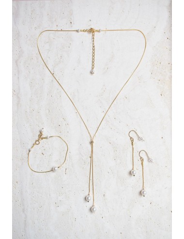 Collier de mariage Escale en forme de Y avec une chaine fine + perles