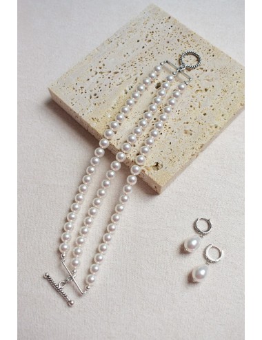 Bracelet de mariée modèle Natacha, 3 rangs de perles nacrées