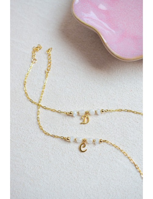 Bracelet pierre de Lune blanche + initiale