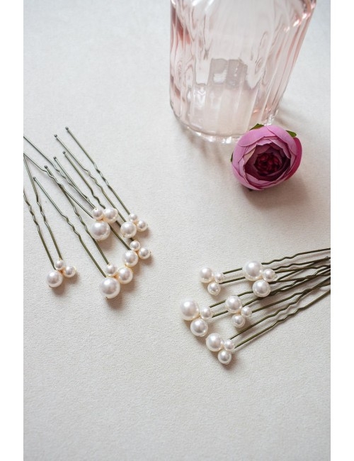Pics à chignon de mariée en perles nacrées, lot de 5 pics à perles