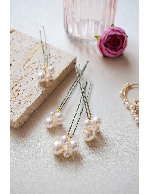 4 pics à cheveux pour le chignon de la mariée avec des perles