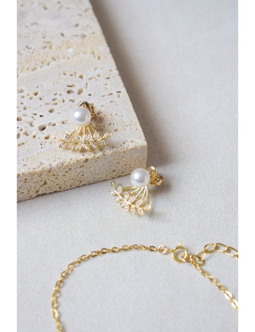 Boucles d'oreilles Thelma pour mariée avec perle devant et strass