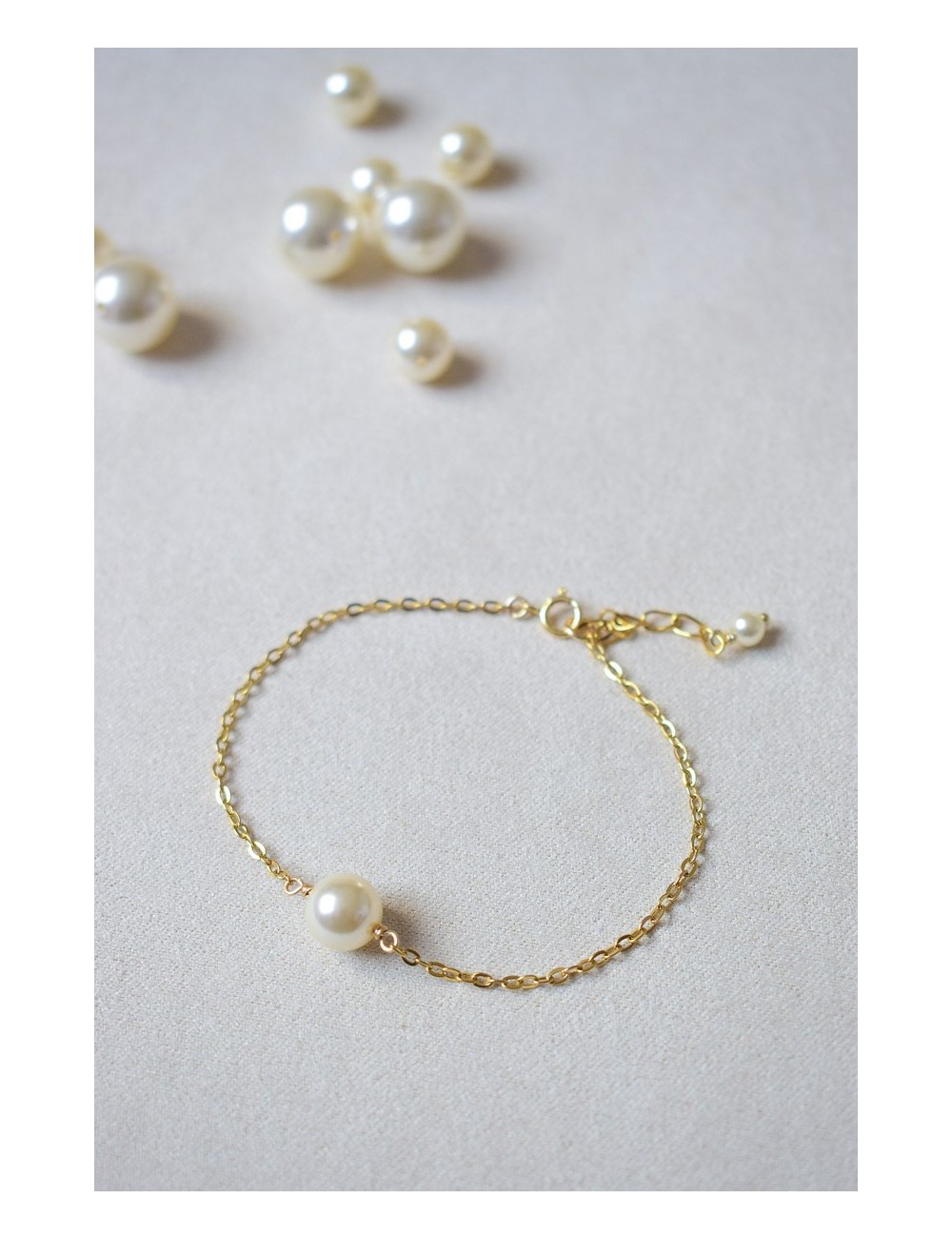 Bracelet de mariée Perle solitaire, 1 perle en cristal minimaliste.
