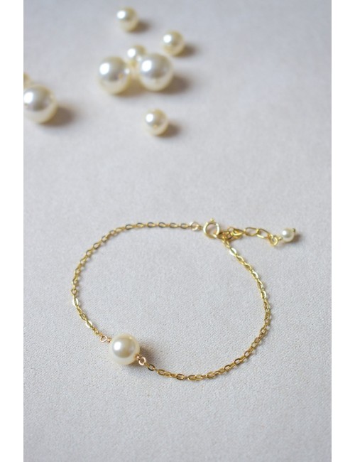 Bracelet de mariée Perle solitaire, 1 perle en cristal minimaliste.