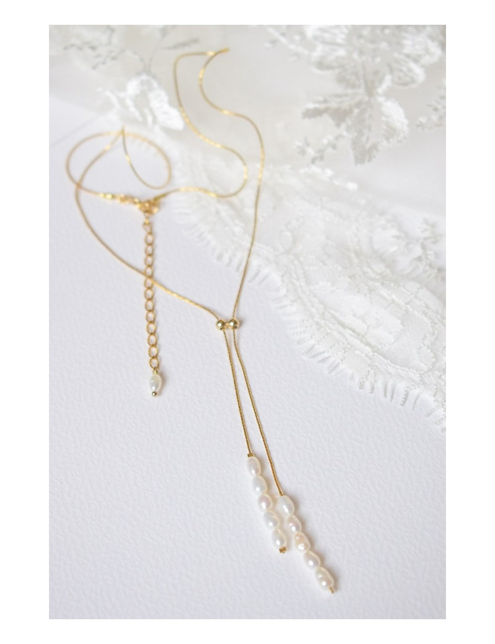 Collier de mariage Pearl, modèle en forme de Y et réglable