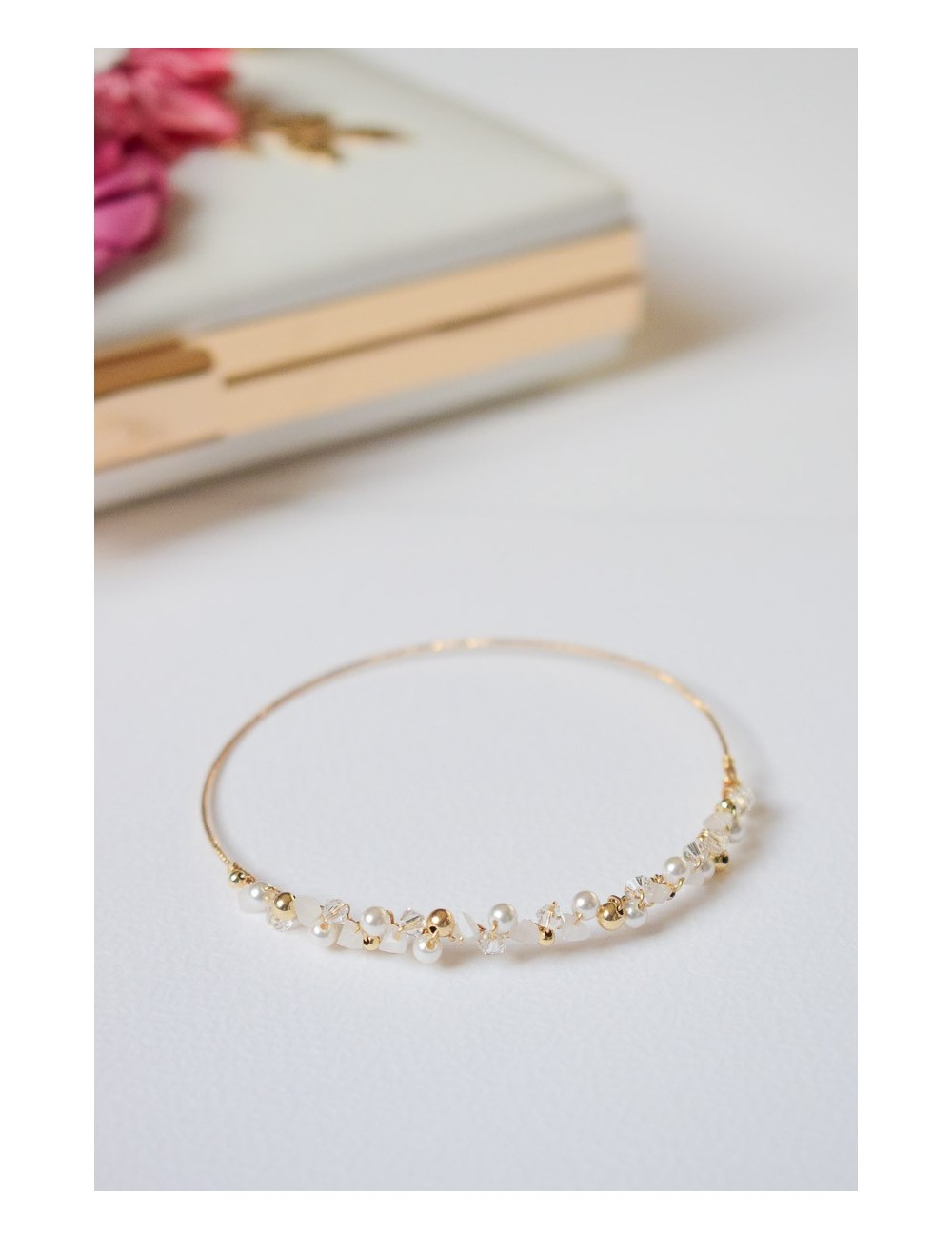 Bracelet jonc pour la mariée, en plaqué or 3 microns