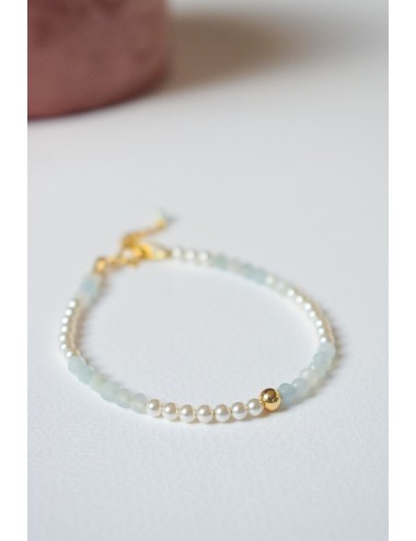 Bracelet de mariage perlé bleu et nacré ''Secret''