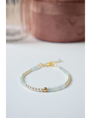 Bracelet de mariage perlé bleu et nacré ''Secret''