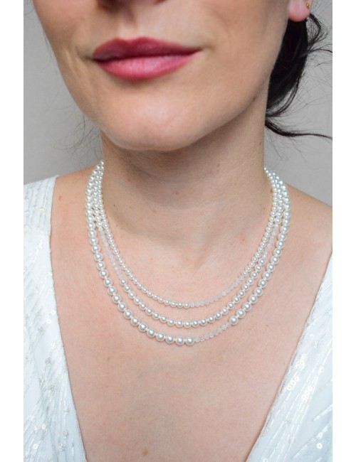 Collier de mariage Murmure, 3 rangs de perles