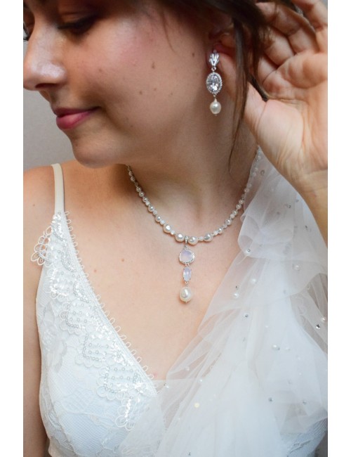 Collier mariage Gloria en perles et cristaux