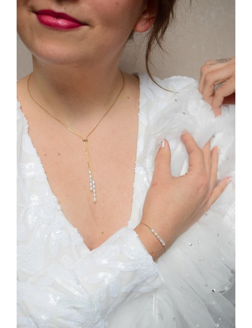 Collier de mariage Pearl, modèle en forme de Y et réglable