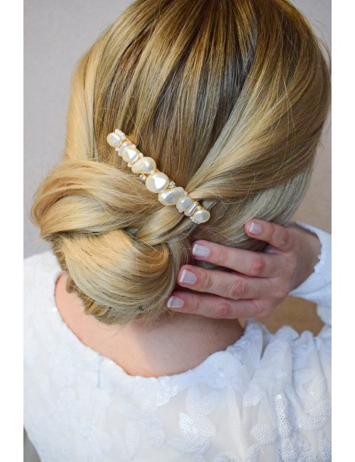 Barrette en perles pour la mariée, Idylle, avec perles irrégulières