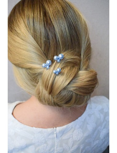 Pic à cheveux pour mariée avec des perles nacrées bleues