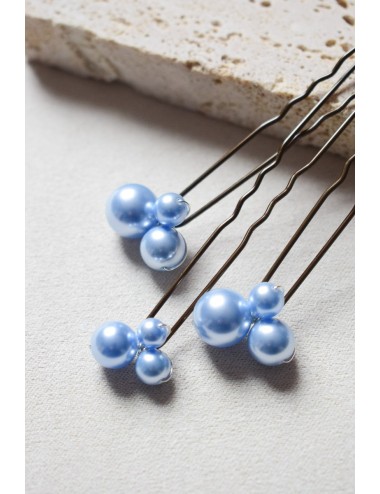 Pic à cheveux pour mariée avec des perles nacrées bleues