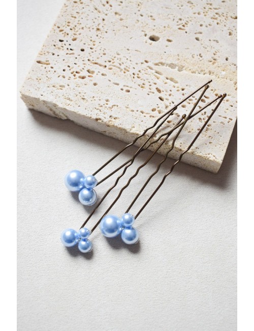 Pic à cheveux pour mariée avec des perles nacrées bleues