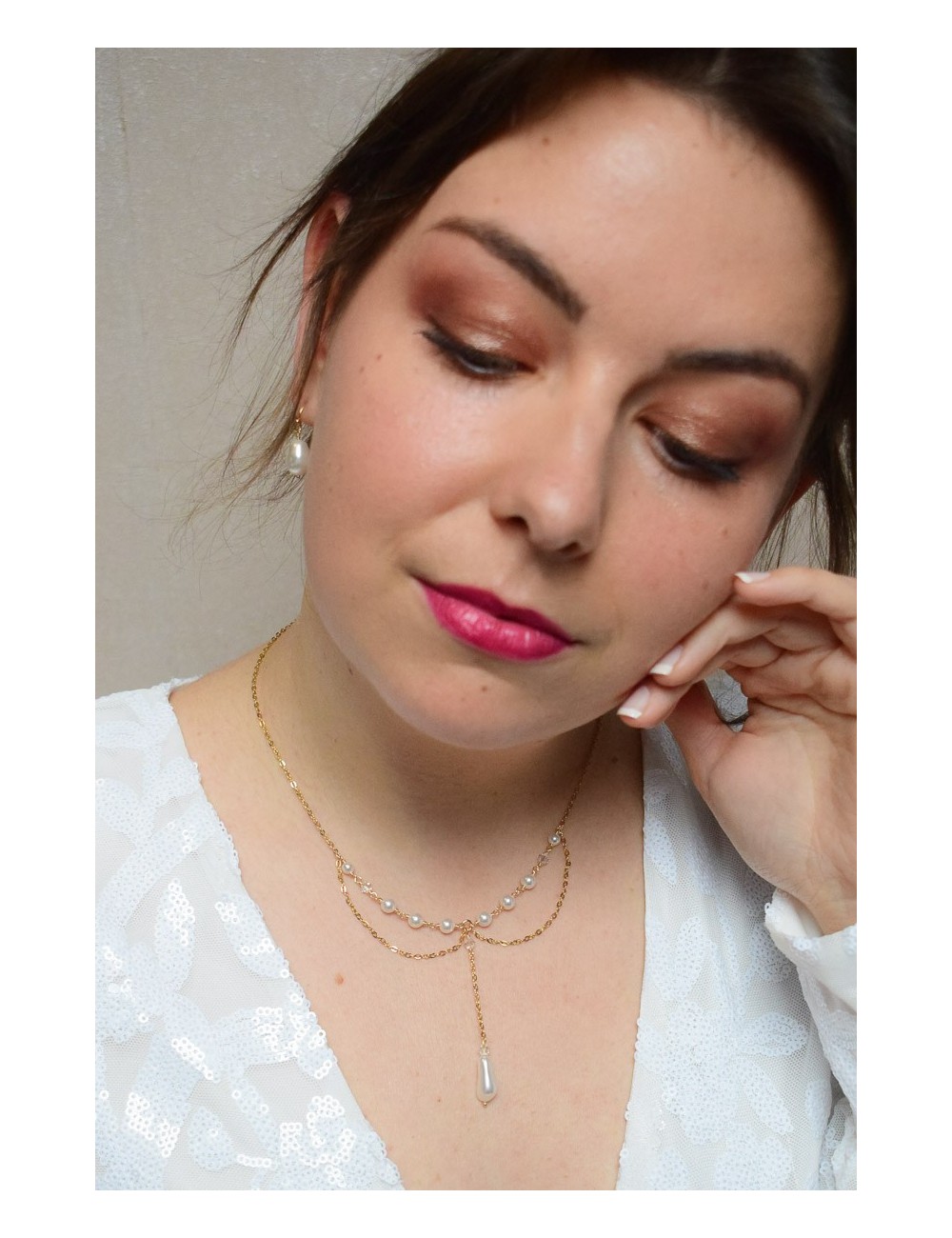 Collier de mariage Clélie avec travail de chaines