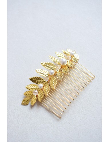 Peigne pour la mariée grande feuille dorée pour le chignon modèle Siam