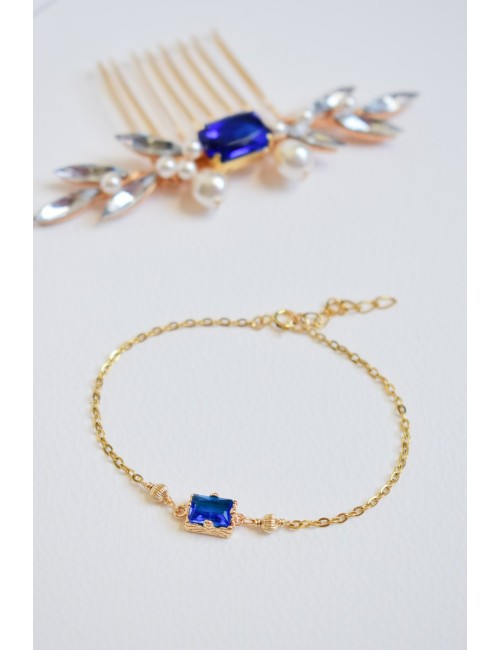 Bracelet de mariage quelque chose de bleu Strass bleu roi