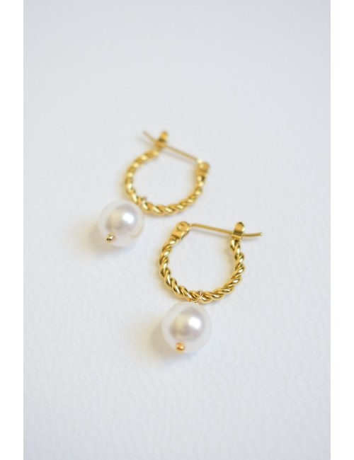 Boucles d'oreilles créoles torsadées dorées pour mariage