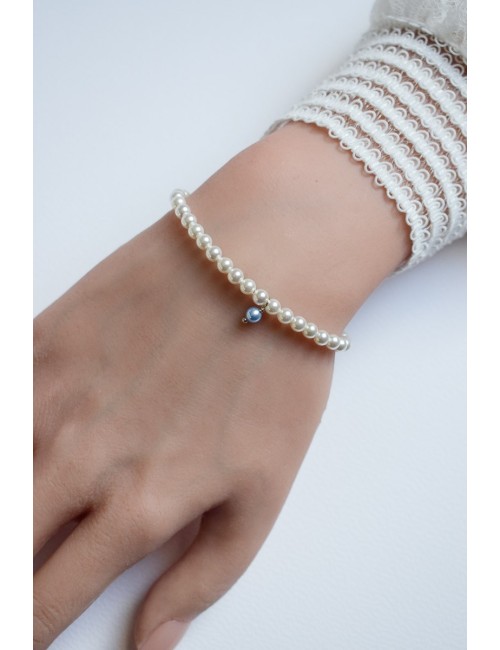 Bracelet de mariée Perles fines avec une seule perle bleue