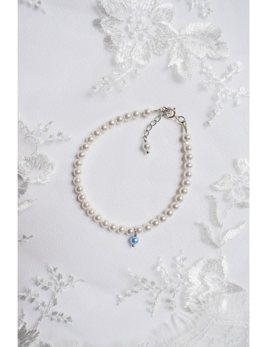 Bracelet de mariée Perles fines avec une seule perle bleue