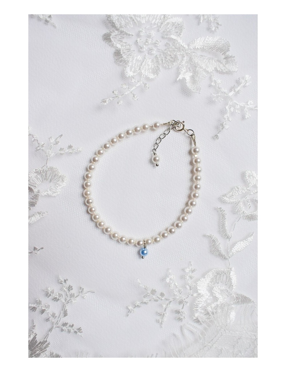 Bracelet de mariée Perles fines avec une seule perle bleue
