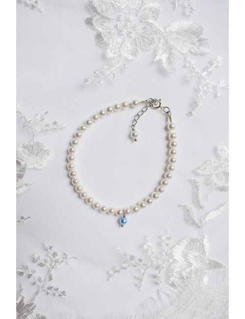 Bracelet de mariée Perles fines avec une seule perle bleue