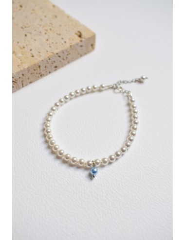 Bracelet de mariée Perles fines avec une seule perle bleue
