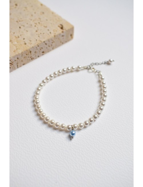 Bracelet de mariée Perles fines avec une seule perle bleue