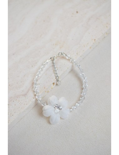Bracelet Ecume pour la mariée avec perles transparentes et fleur
