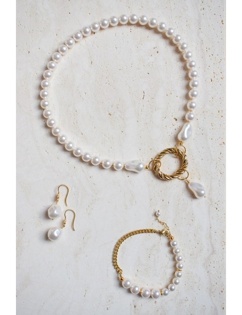 Bracelet de mariée modèle Gabriel, un rangs de perles et gourmette or