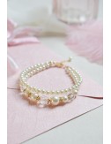 Bracelet de mariée modèle Célia, deux rangs de perles et cristaux.