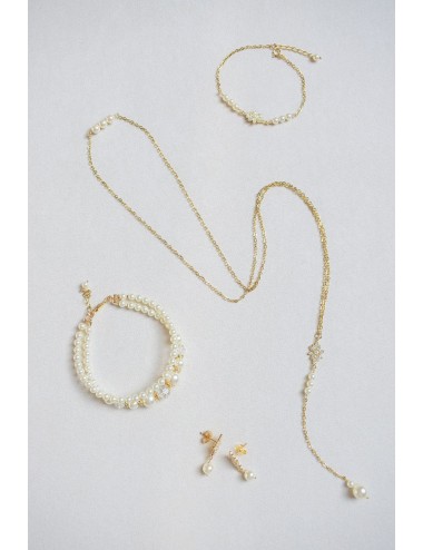 Bracelet de mariée modèle Célia, deux rangs de perles et cristaux.