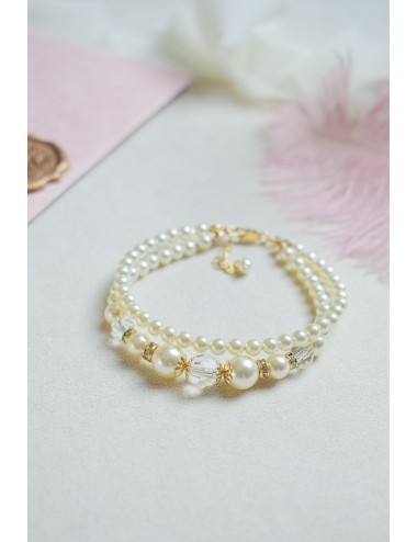 Bracelet de mariée modèle Célia, deux rangs de perles et cristaux.