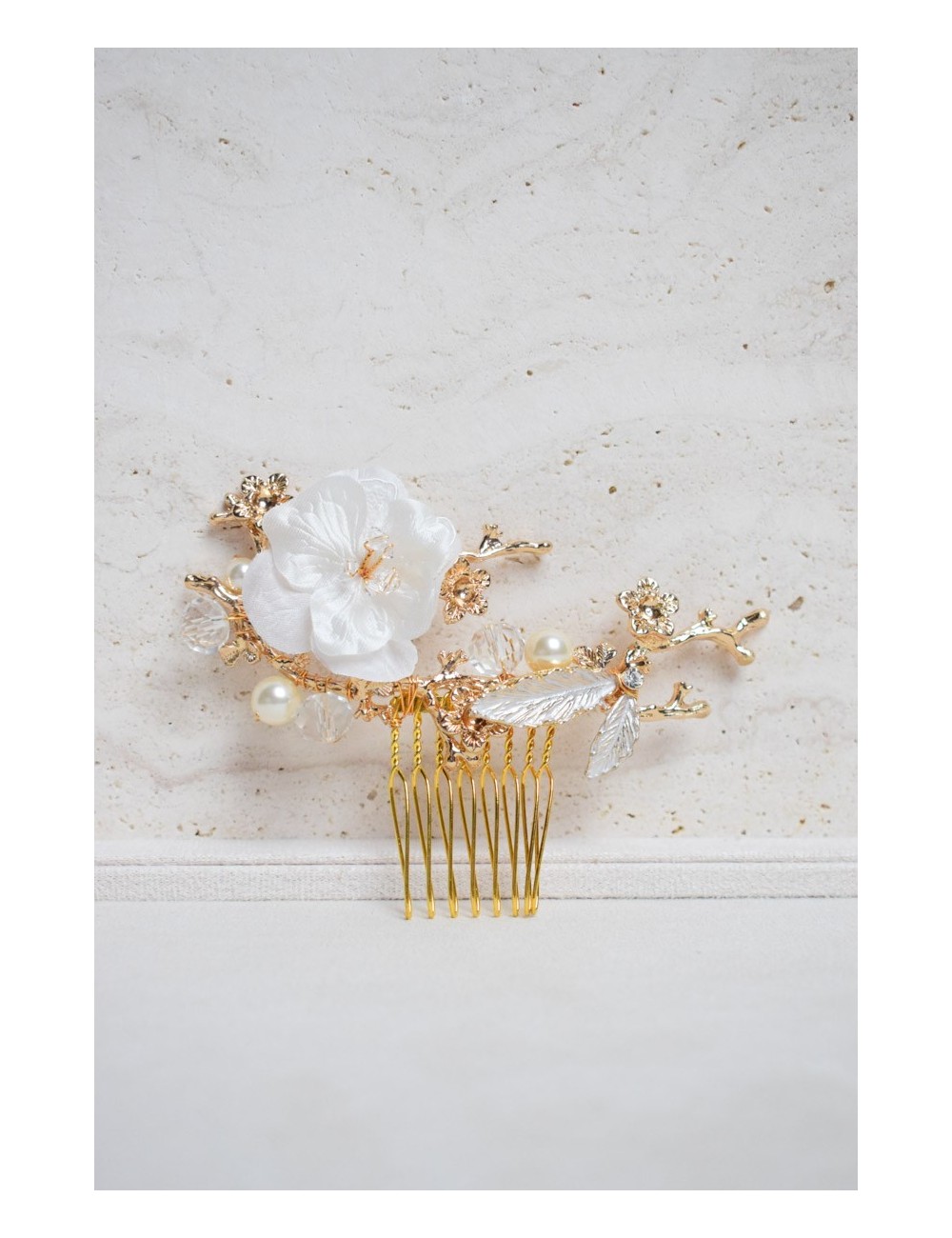 Peigne à cheveux pour la mariée modèle Champetre avec des fleurs roses