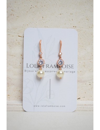 Boucles d'oreilles en oxydes de zirconium et perle, modèle Murmure