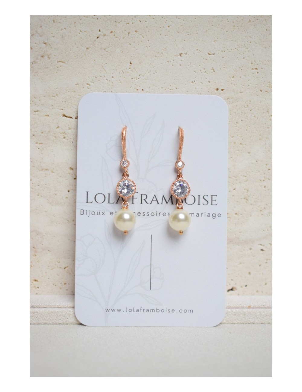 Boucles d'oreilles en oxydes de zirconium et perle, modèle Murmure