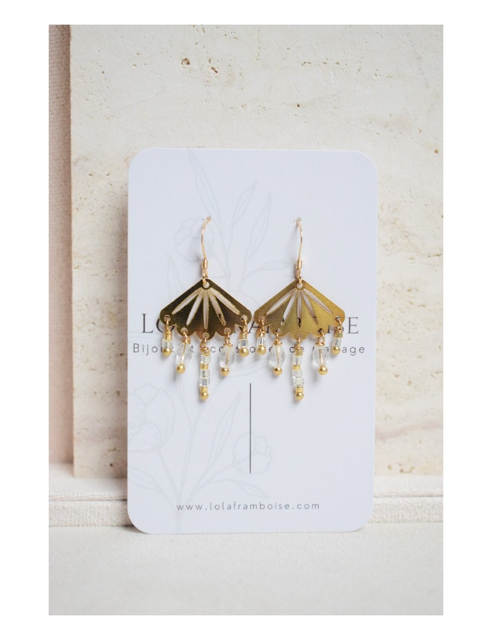 Boucles d'oreilles mariage avec nacre art déco, modèle Ephémère.