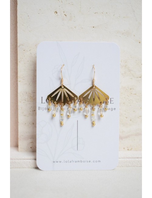 Boucles d'oreilles mariage avec nacre art déco, modèle Ephémère.