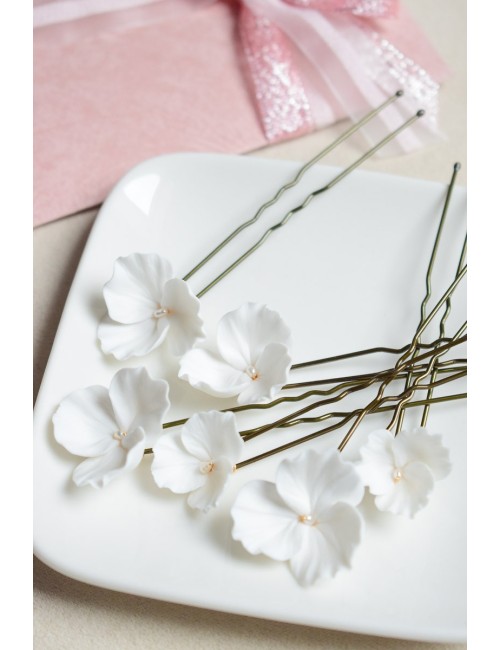 Pics à chignon de mariée en forme de fleurs de porcelaine