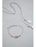 Bracelet pour la mariée Rameau, avec perles et breloque feuille